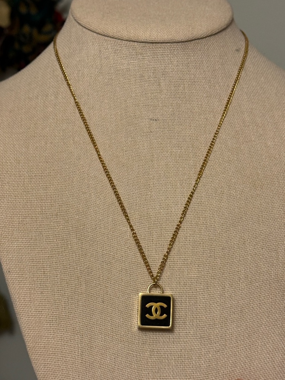 CHANEL Gold and Black Chunky Square CC Pendant on 17”Chain with 1.5” extender - Picture 10 of 13